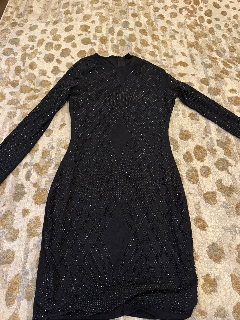 Black Long-Sleeve Embellished Evening Dress